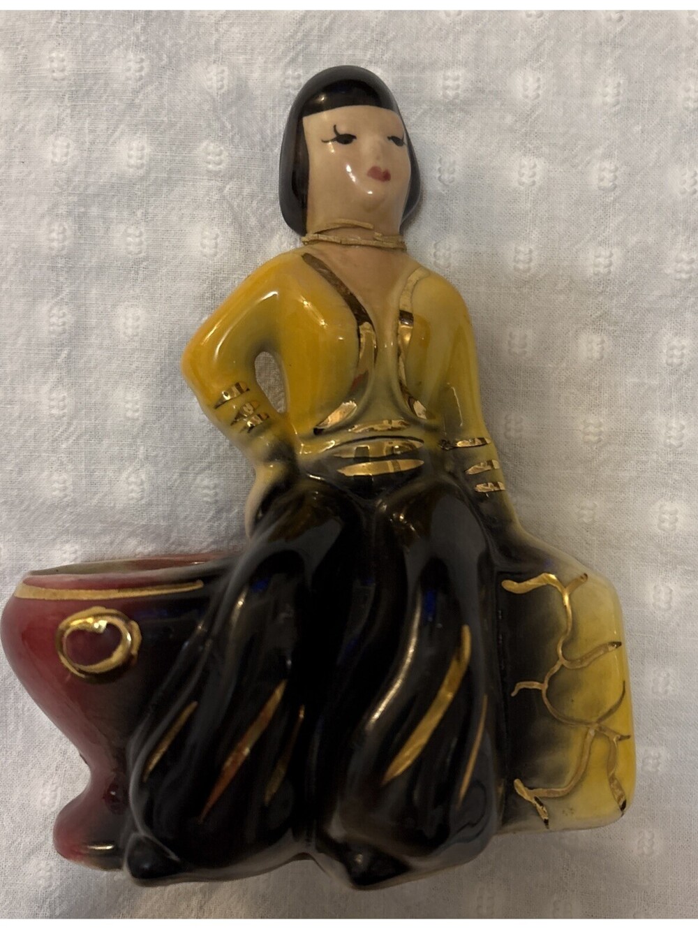 Vintage Lady Sitting On A Wall Planter Vase
